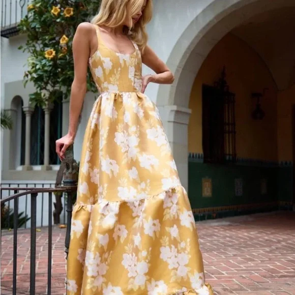 V. Chapman Yellow Floral Maxi Dress - Picture 1 of 4